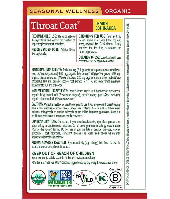 Traditional Medicinals Throat Coat Lemon Echinacea