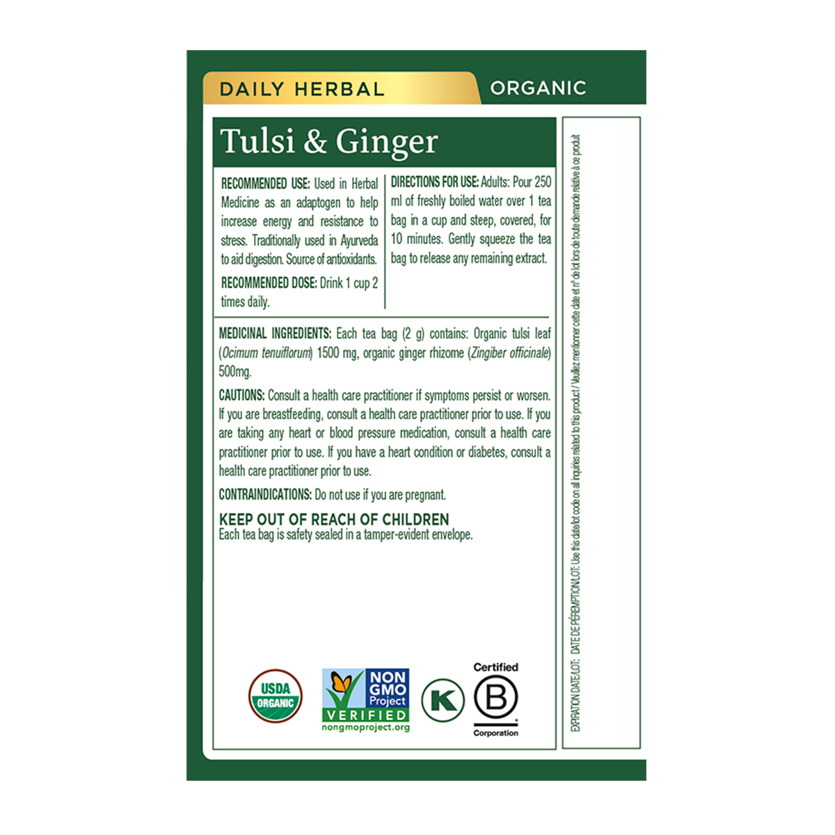 Traditional Medicinals Organic Tulsi & Ginger 16 bags