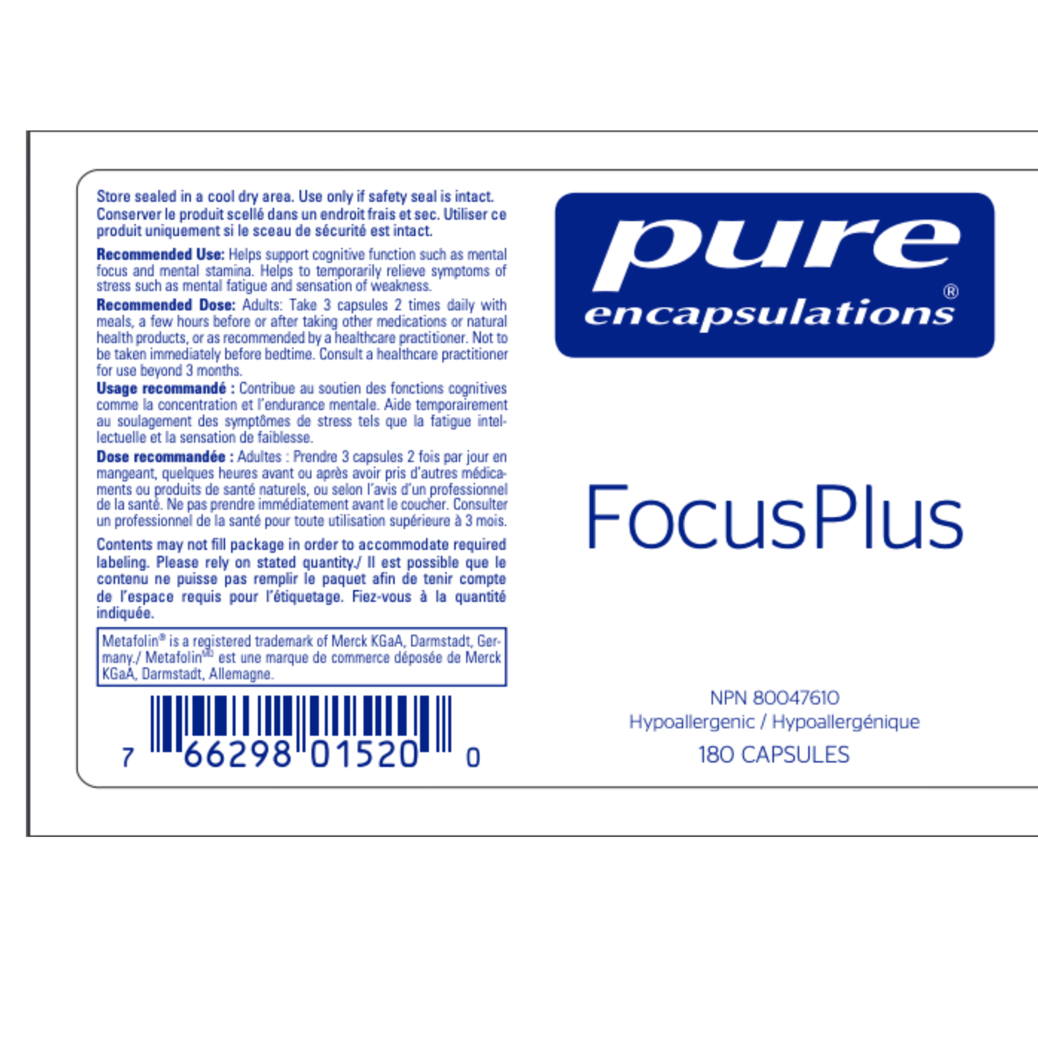 Pure Encapsulations FocusPlus 180cap