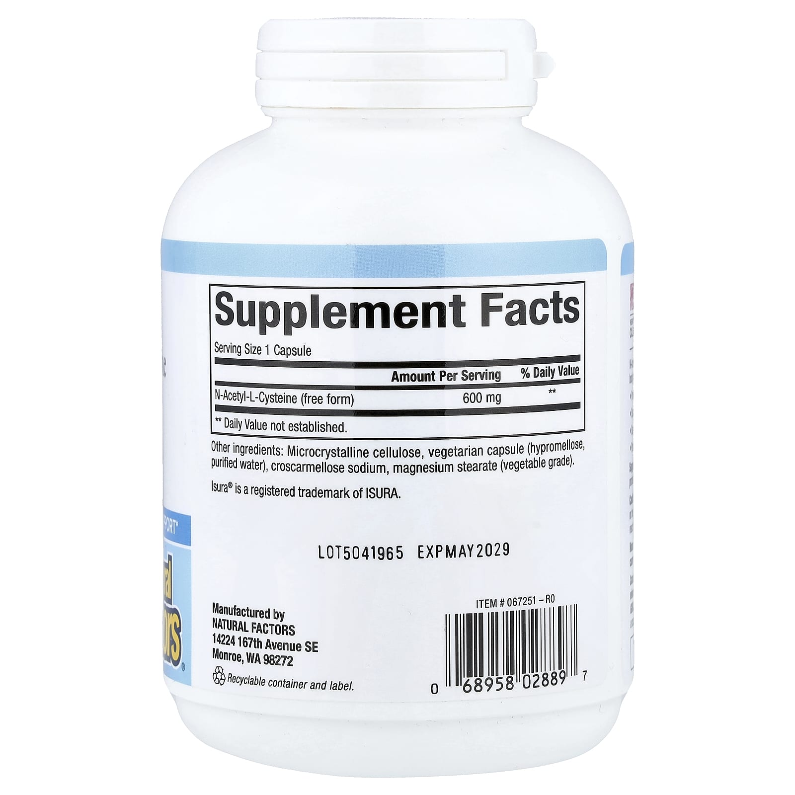 Natural Factors N-Acetyl-L-Cycteine 600mg 180 vcap