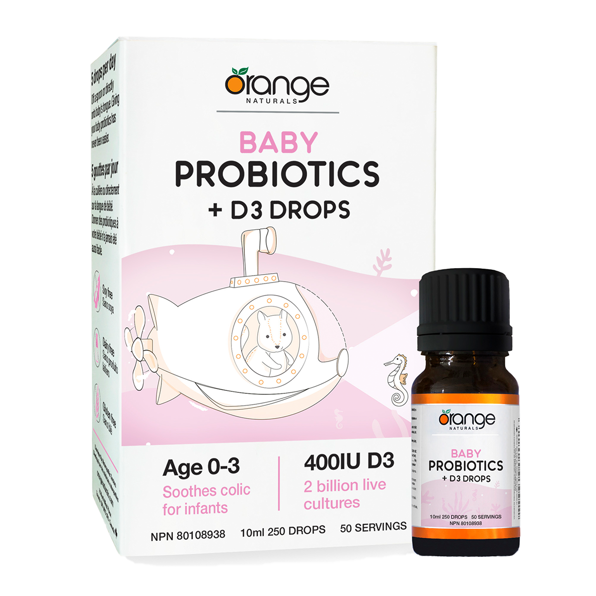 Orange Naturals Baby Probiotics + D3 Drops 400IU 50serv