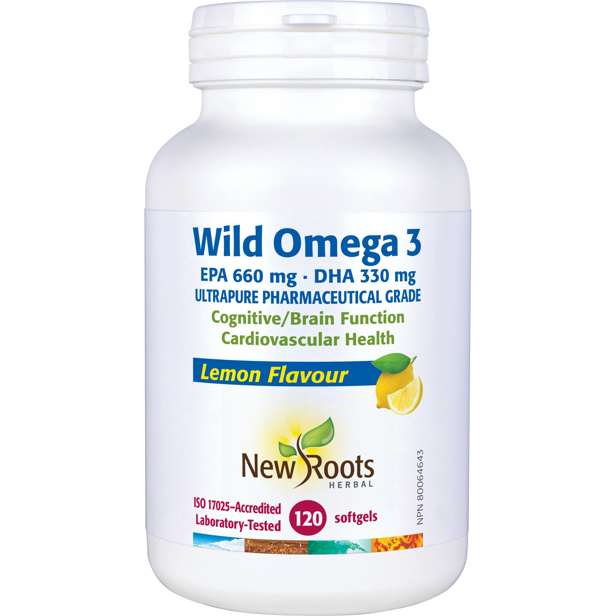New Roots Wild Omega 3 EPA 660mg DHA 330mg Lemon 120 softgels