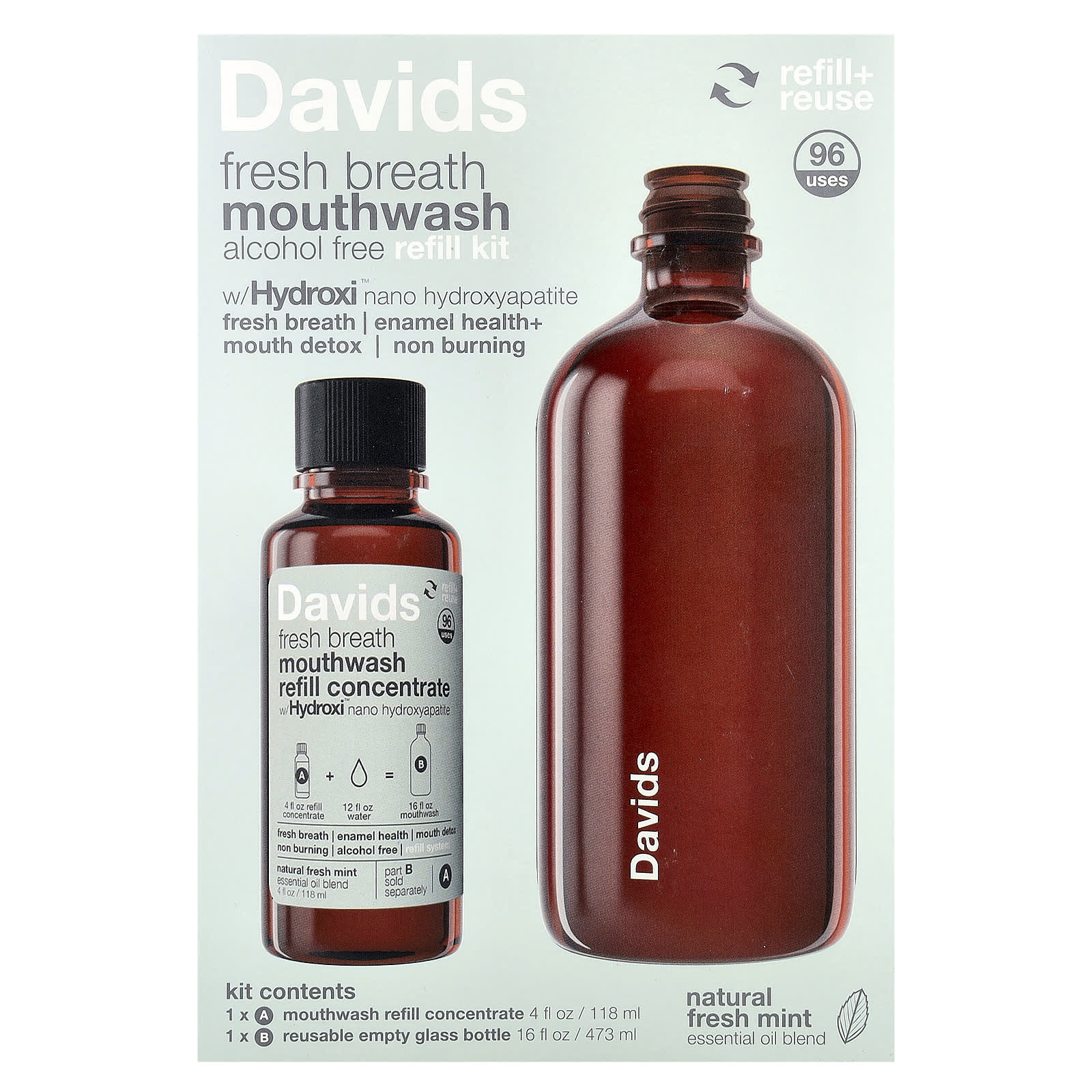 Davids Fresh Breath Mouthwash Alcohol Free Refill Kit