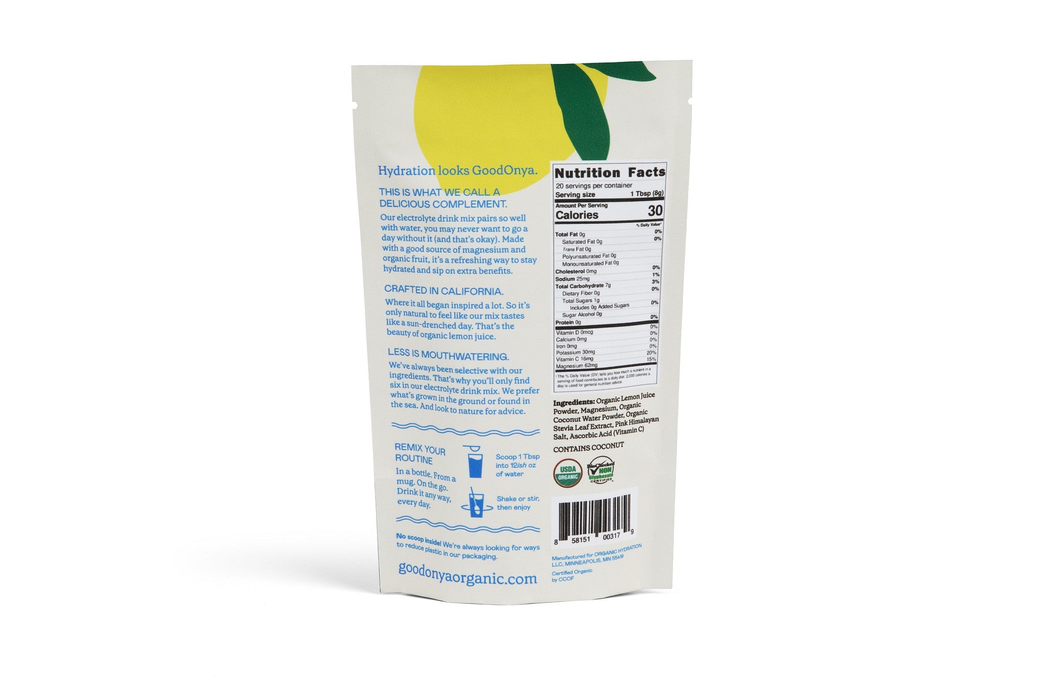 GoodOnya Electrolyte Drink Mix- Lemon 160g