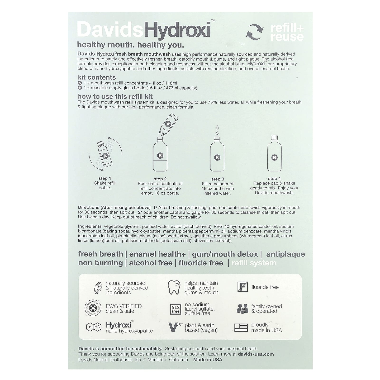 Davids Fresh Breath Mouthwash Alcohol Free Refill Kit