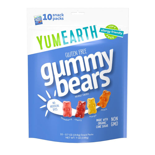 Yum Earth - 10 Snack Pack Gummy Bears - 20g per Pack