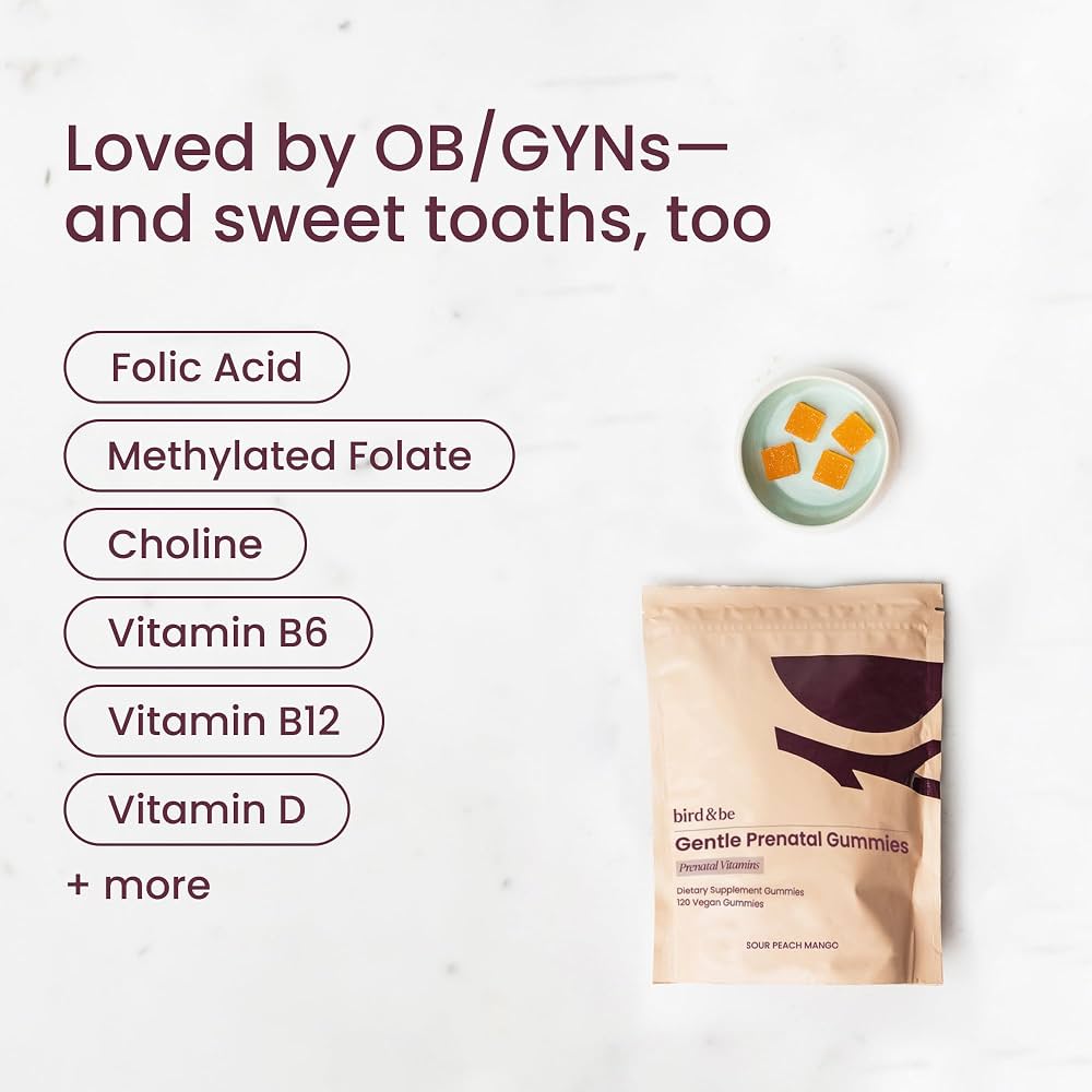 bird & be Gentle Prenatal Gummies- Sour Peach Mango 120 Gummies