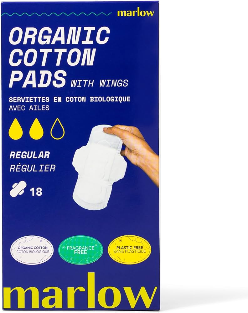Marlow Organic Cotton Pads with Wings- Regular 18 Count