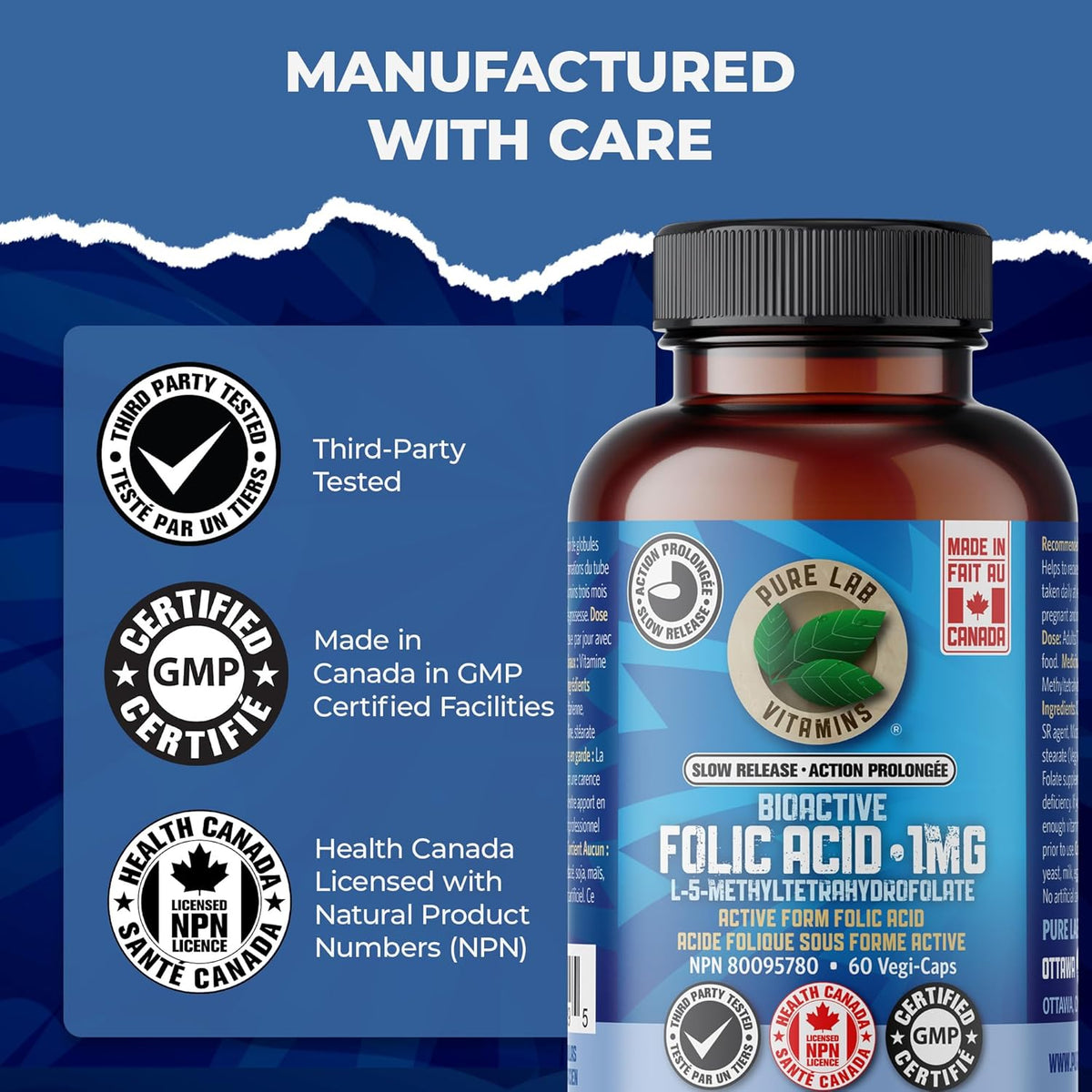 Pure Lab Vitamins Bioactive Folic Acid 1mg 60 vcap