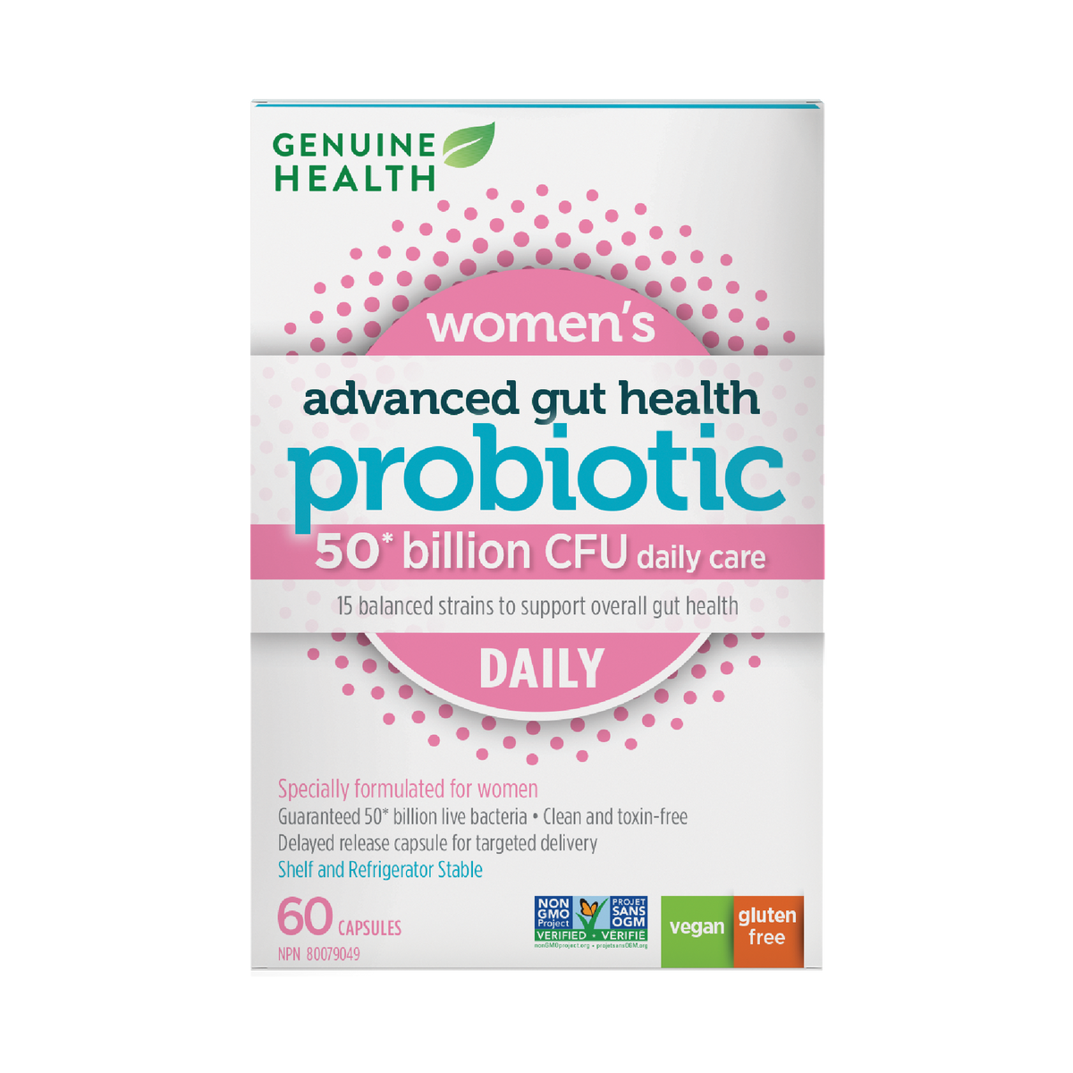 Genuine Health Advanced Gut Health Women's Daily Probiotic - 50 billion 60 veg caps