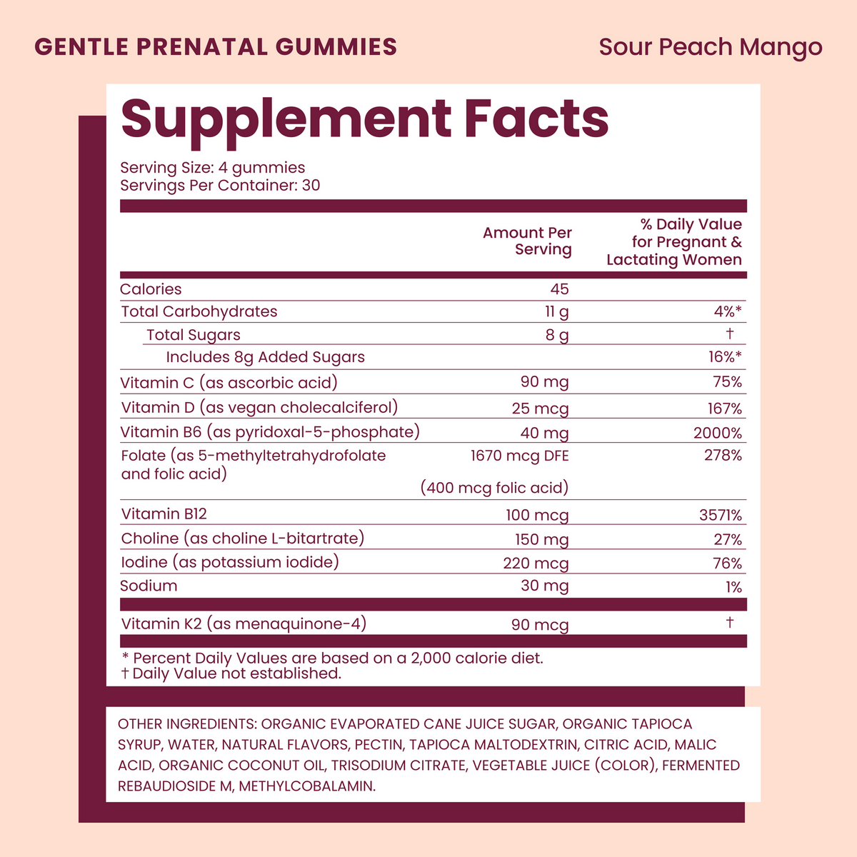 bird & be Gentle Prenatal Gummies- Sour Peach Mango 120 Gummies