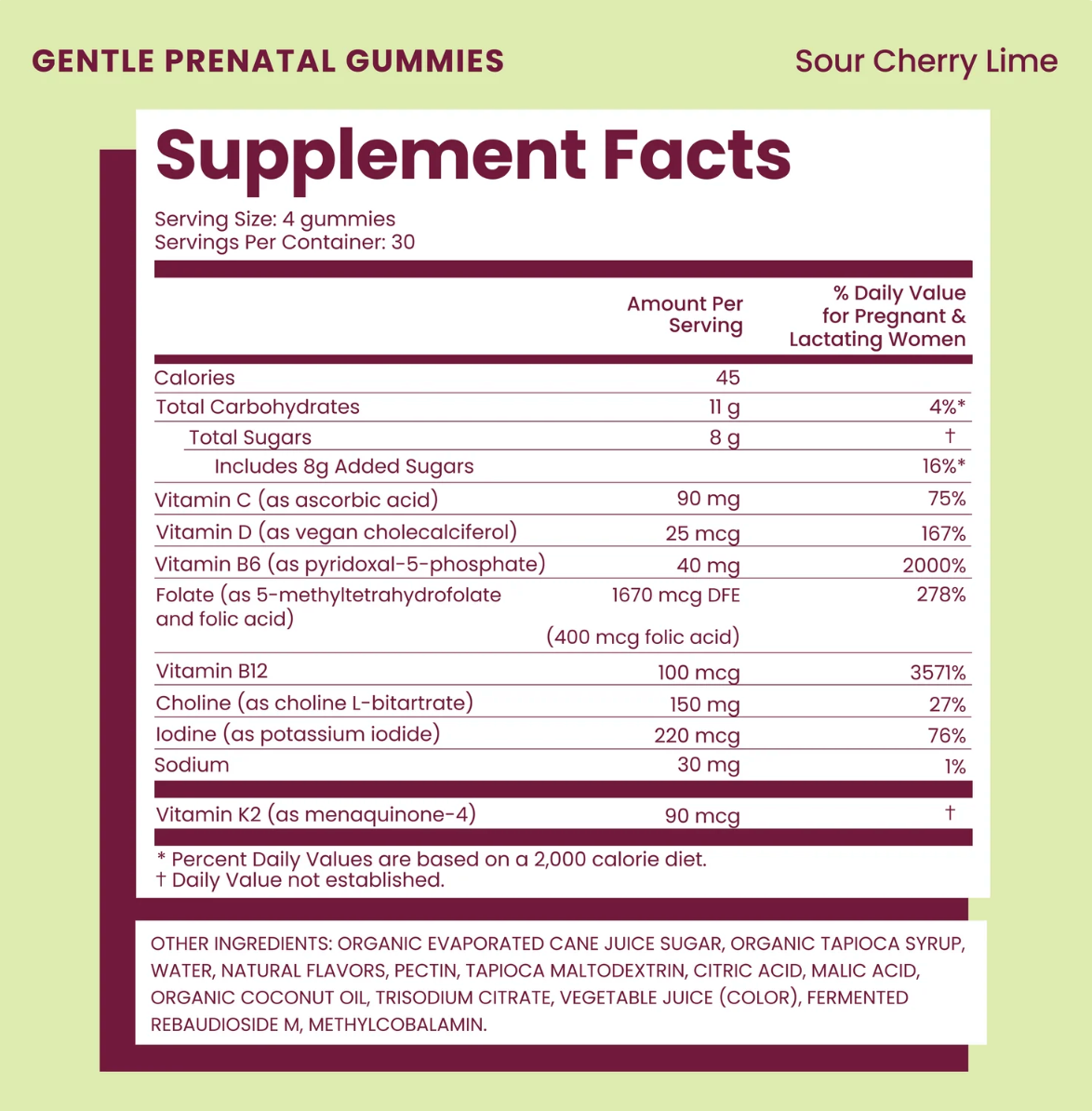 bird & be Gentle Prenatal Gummies- Sour Cherry Lime 120 Gummies