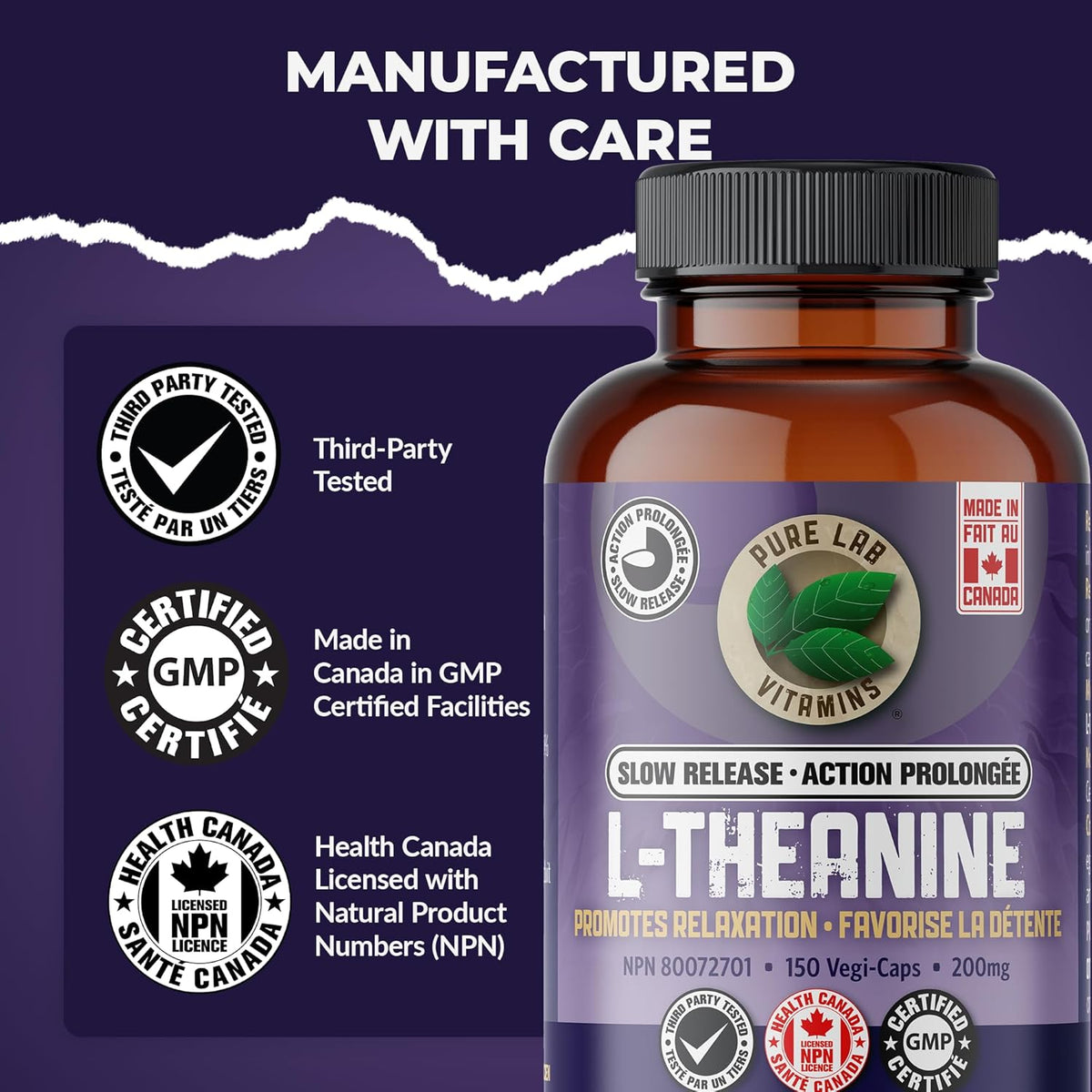 Pure Lab Vitamins Slow Release L-Theanine 200mg 60vcap