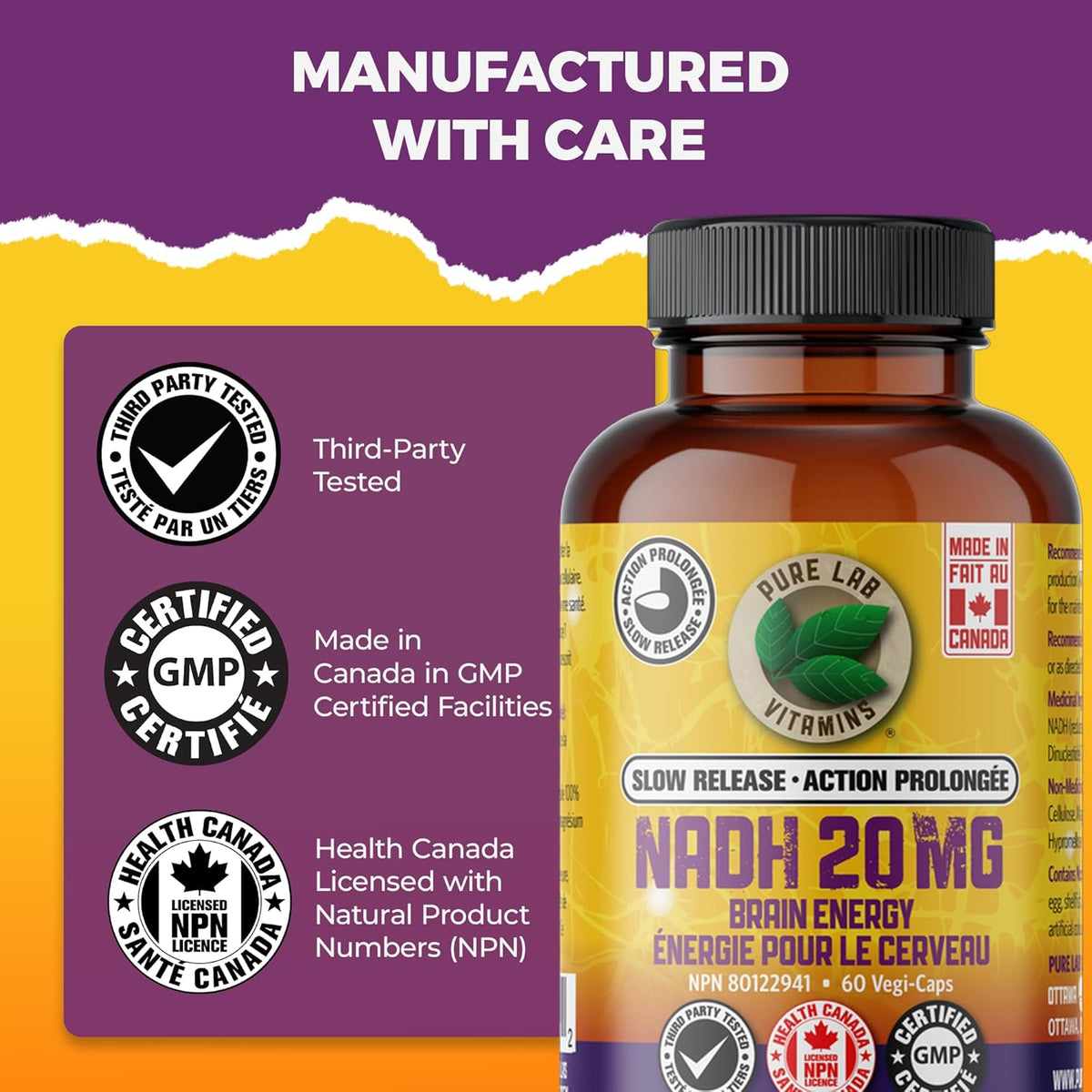 Pure Lab Vitamins Slow Release NADH 20mg 30 vcap