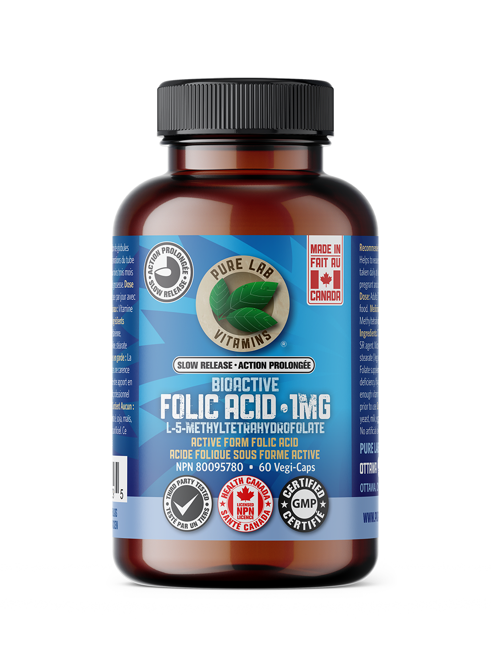 Pure Lab Vitamins Bioactive Folic Acid 1mg 60 vcap