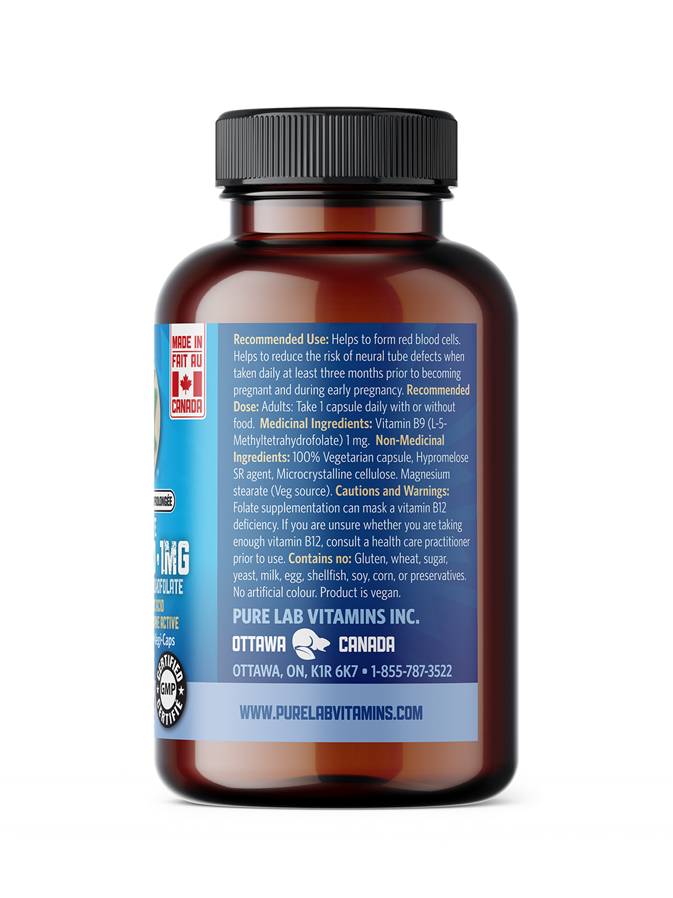 Pure Lab Vitamins Bioactive Folic Acid 1mg 60 vcap
