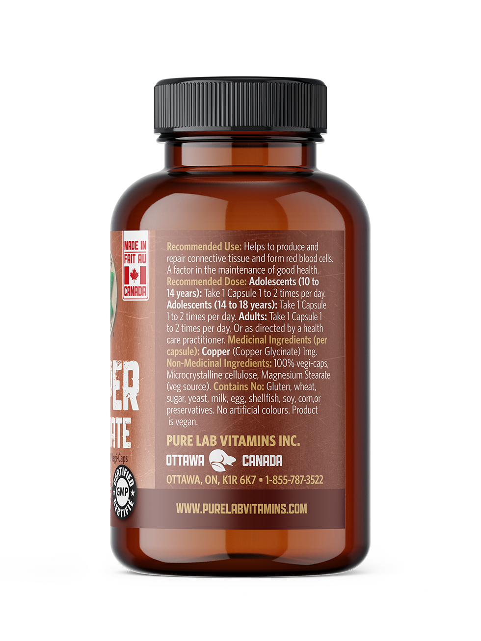 Pure Lab Vitamins Copper Glycinate 60vcap
