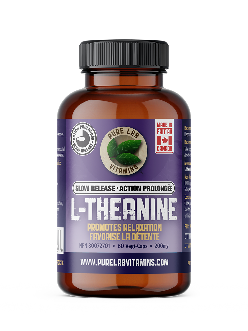 Pure Lab Vitamins Slow Release L-Theanine 200mg 60vcap