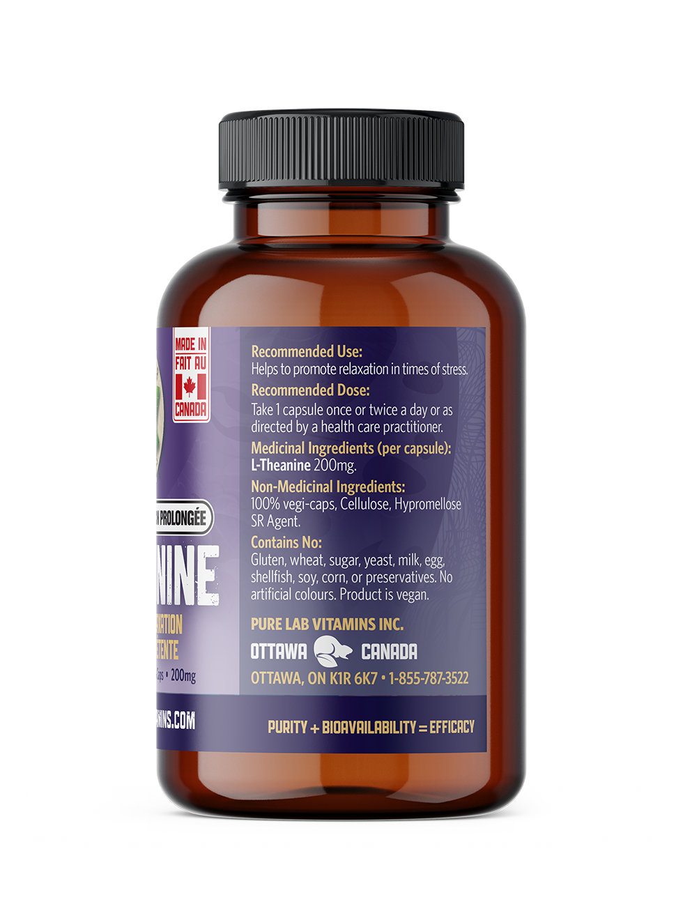 Pure Lab Vitamins Slow Release L-Theanine 200mg 60vcap