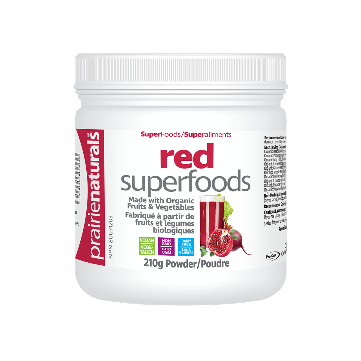 Prairie Naturals Organic Red Superfoods Blend Beet and Pomegranate 210g