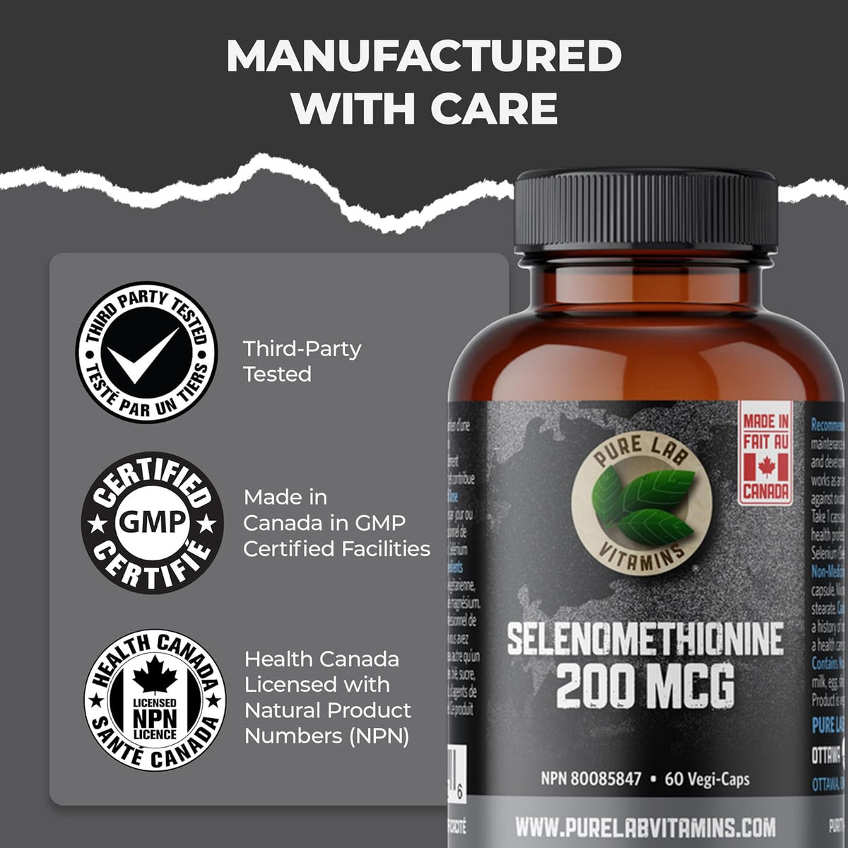 Pure Lab Vitamins Selenomethionine 200mcg 60 vcap