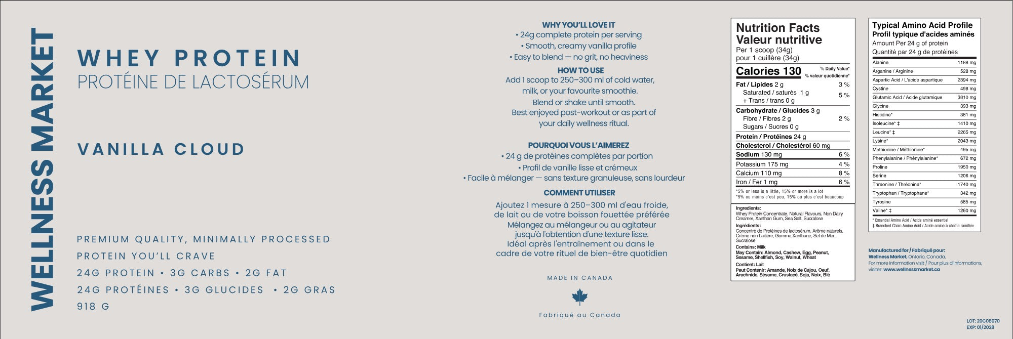Wellness Market Whey Protein - Vanilla Cloud 918g