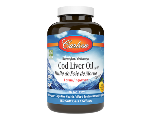 Carlson Wild Norwegian Cod Liver Oil Gems- Lemon 150 Softgels