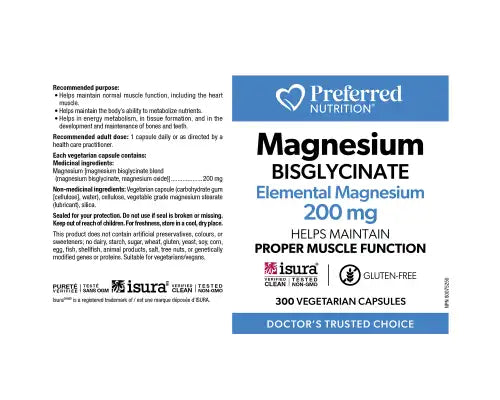 Preferred Nutrition Magnesium Bisglycinate 200mg 300 vcap