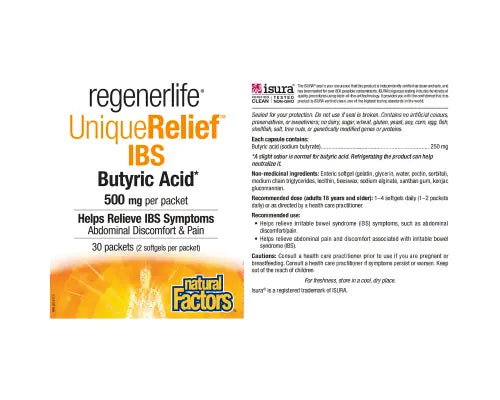 Natural Factors Regenerlife UniqueRelief IBS Butyric Acid 500mg 30 Packets