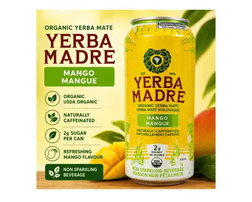 Yerba Madre Organic Yerba Mate Non-Sparkling Beverage- Mango 458mL