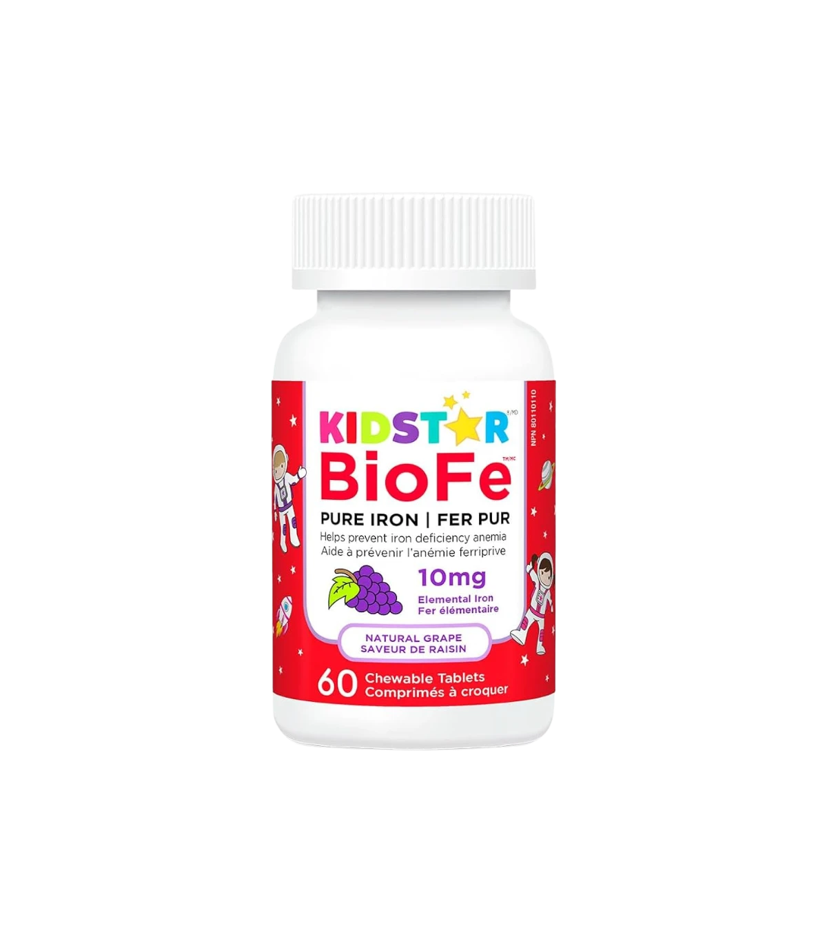 KidStar BioFe Pure Iron 10mg Grape - 60 Chewable tablets