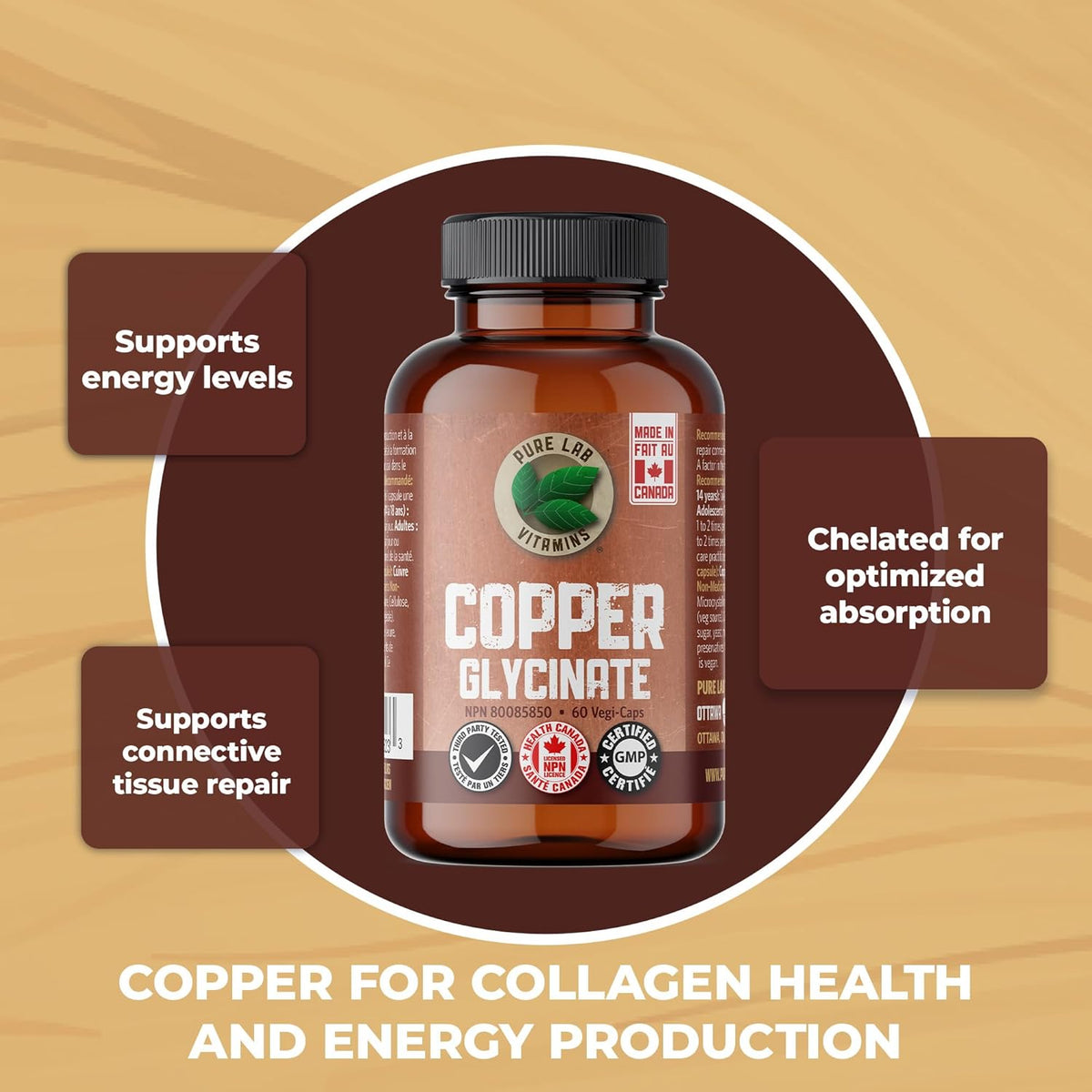 Pure Lab Vitamins Copper Glycinate 60vcap
