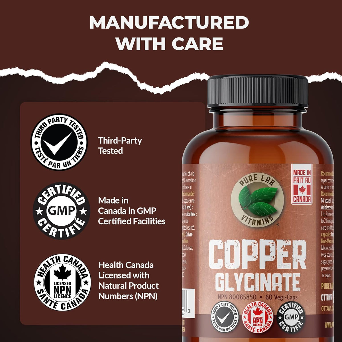 Pure Lab Vitamins Copper Glycinate 60vcap