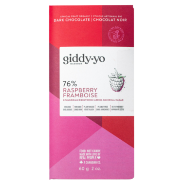 Giddy-yo 76% Raspberry Dark Chocolate 60g