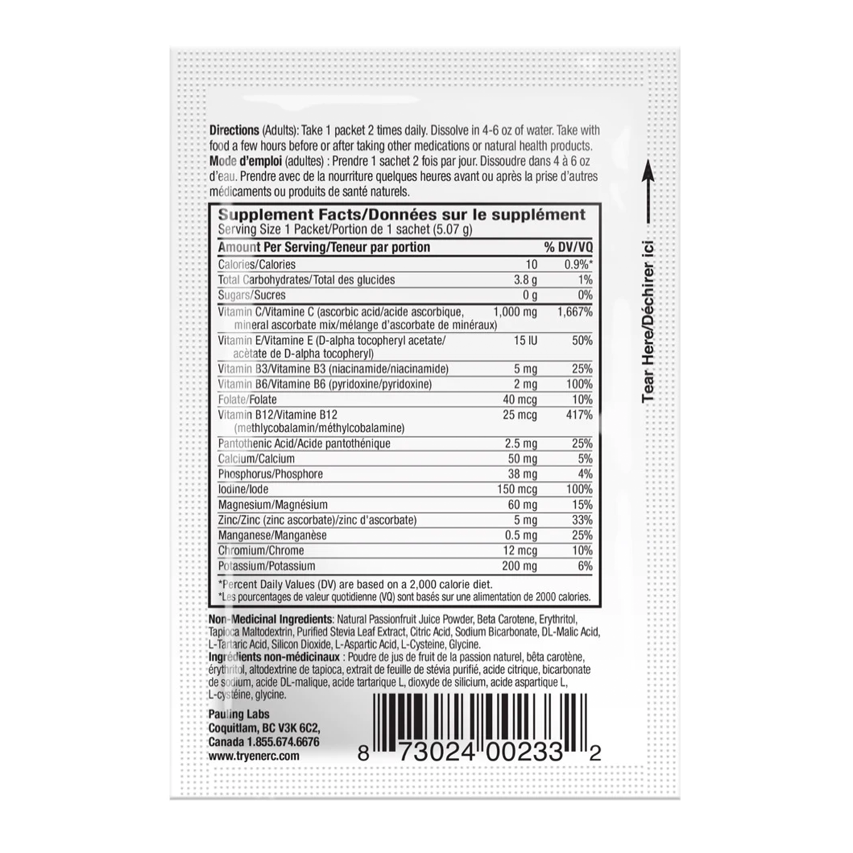 Ener-C Vitamin C 1000mg Passionfruit - Sugar Free 30 packets