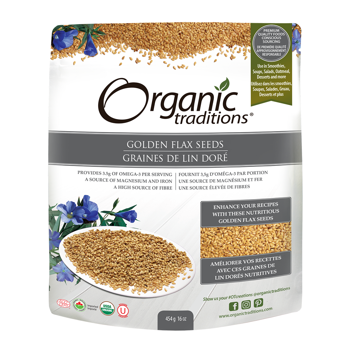 Organic Traditions Golden Flax Seeds 454g