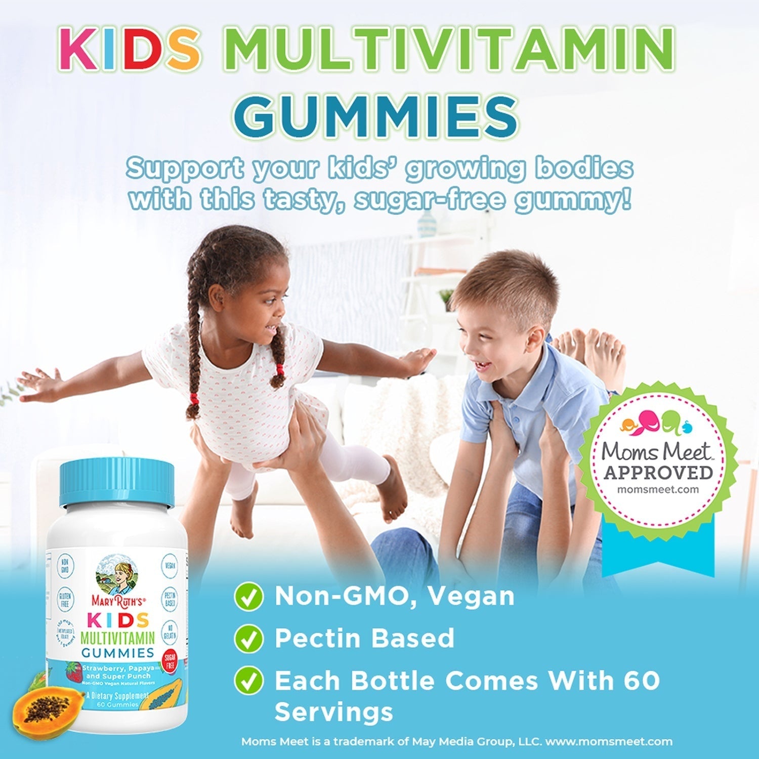 Mary Ruth&#39;s Kids Multivitamin Gummies Vegan Strawberry, Papaya and Super Punch 60 gummies