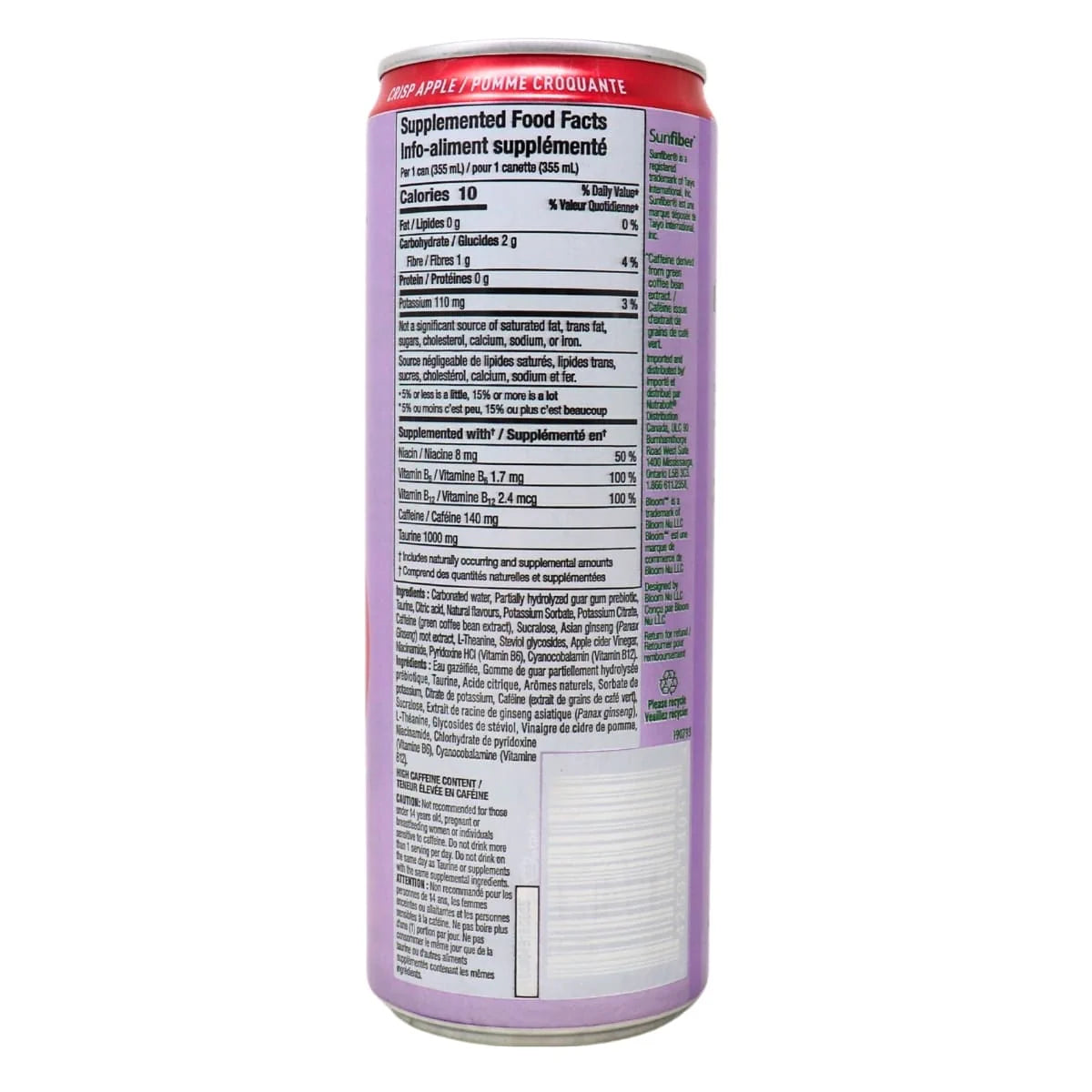 Bloom Sparkling Energy Drink- Crisp Apple 355mL