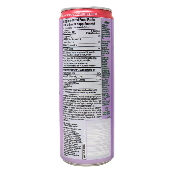 Bloom Sparkling Energy Drink- Peach Mango 355mL