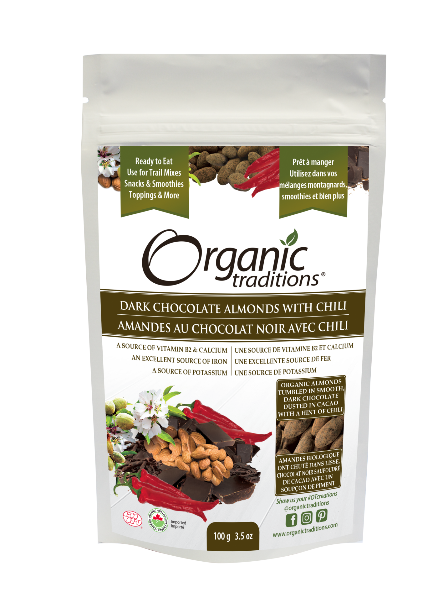 Organic Traditions Dark Chocolate Almonds W/Chili 100g