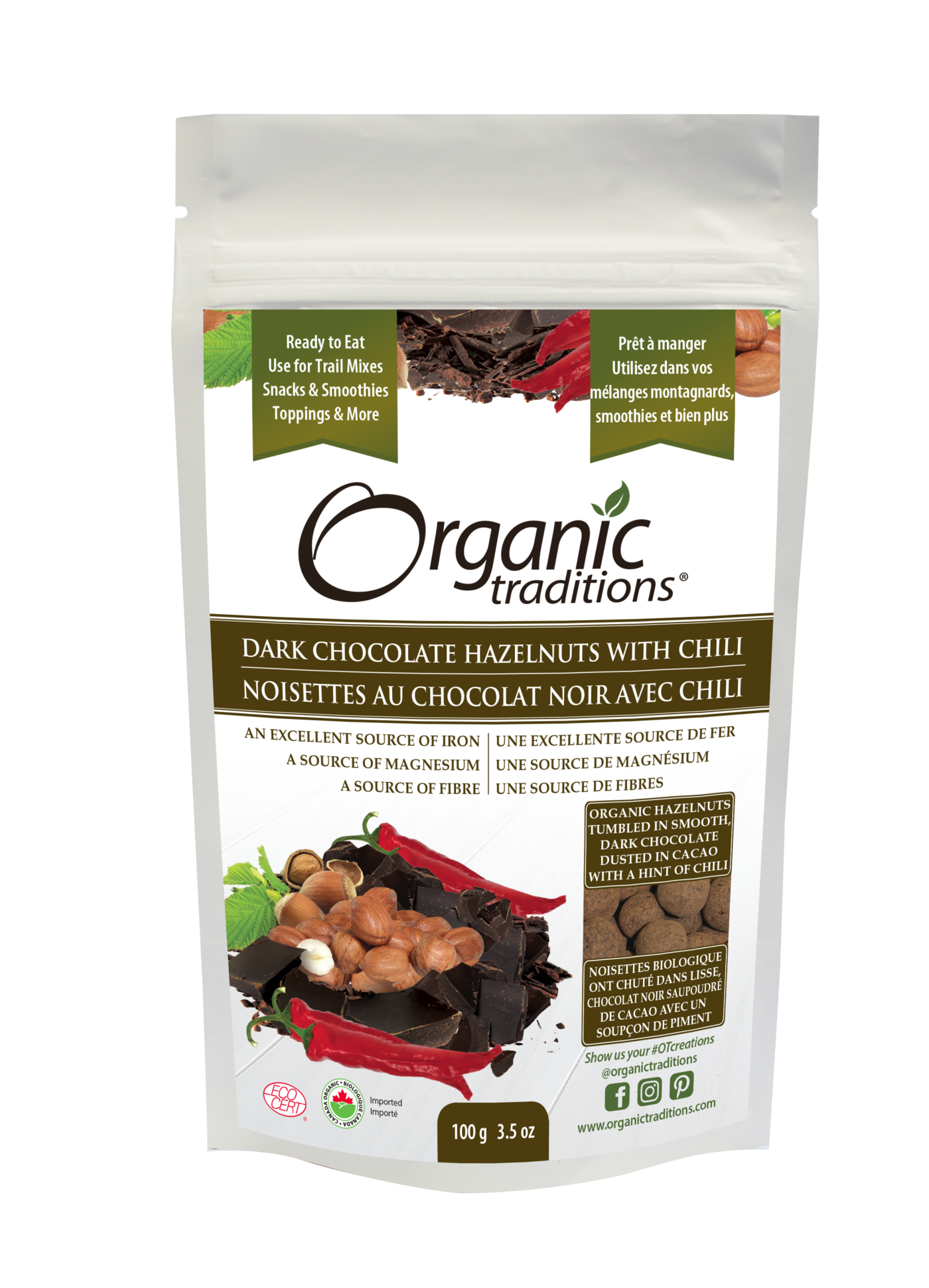 Organic Traditions Dark Chocolate Hazelnuts W/Chili 100g