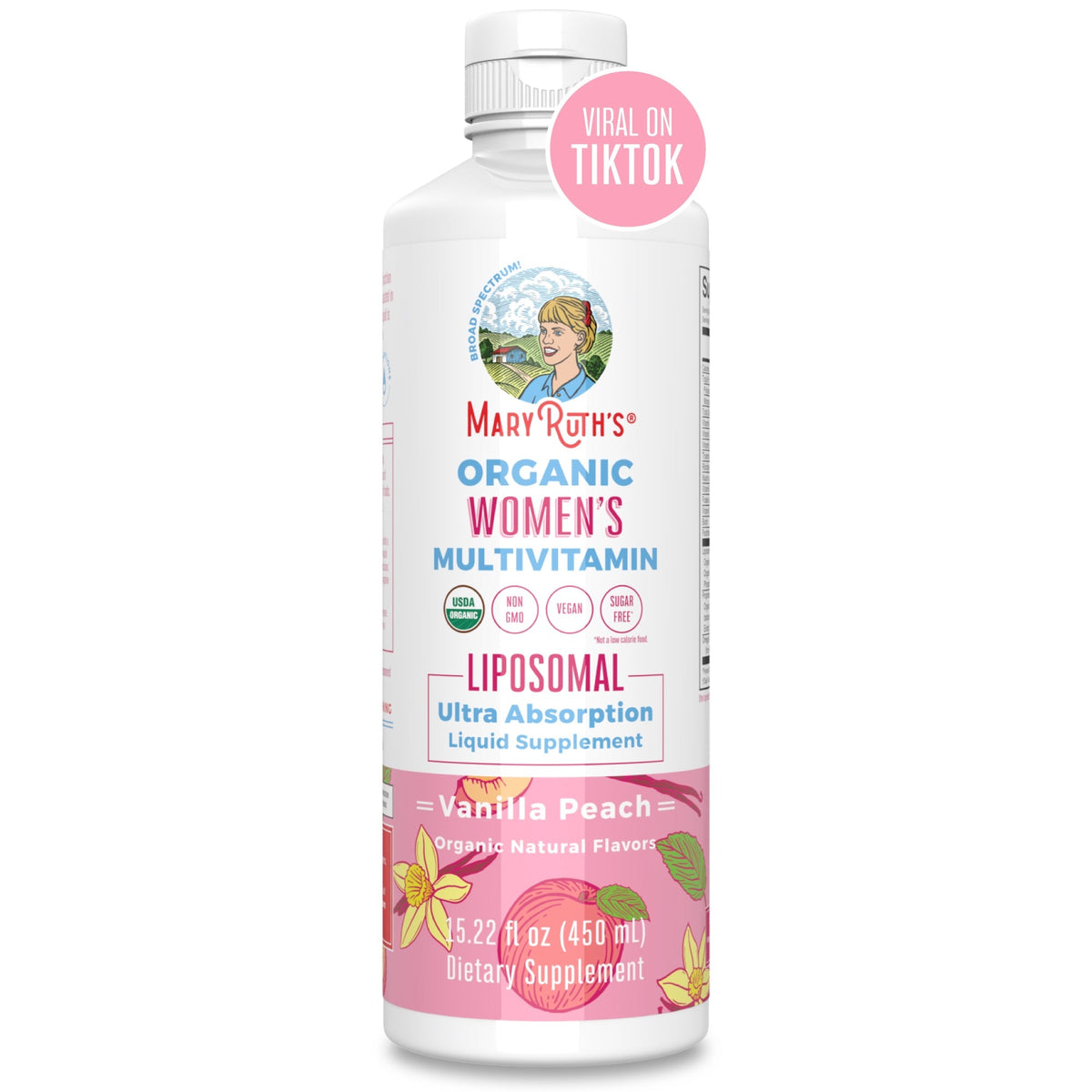 Mary Ruth's Organic Women's Multivitamin with Liposomal Vanilla Peach 450ml