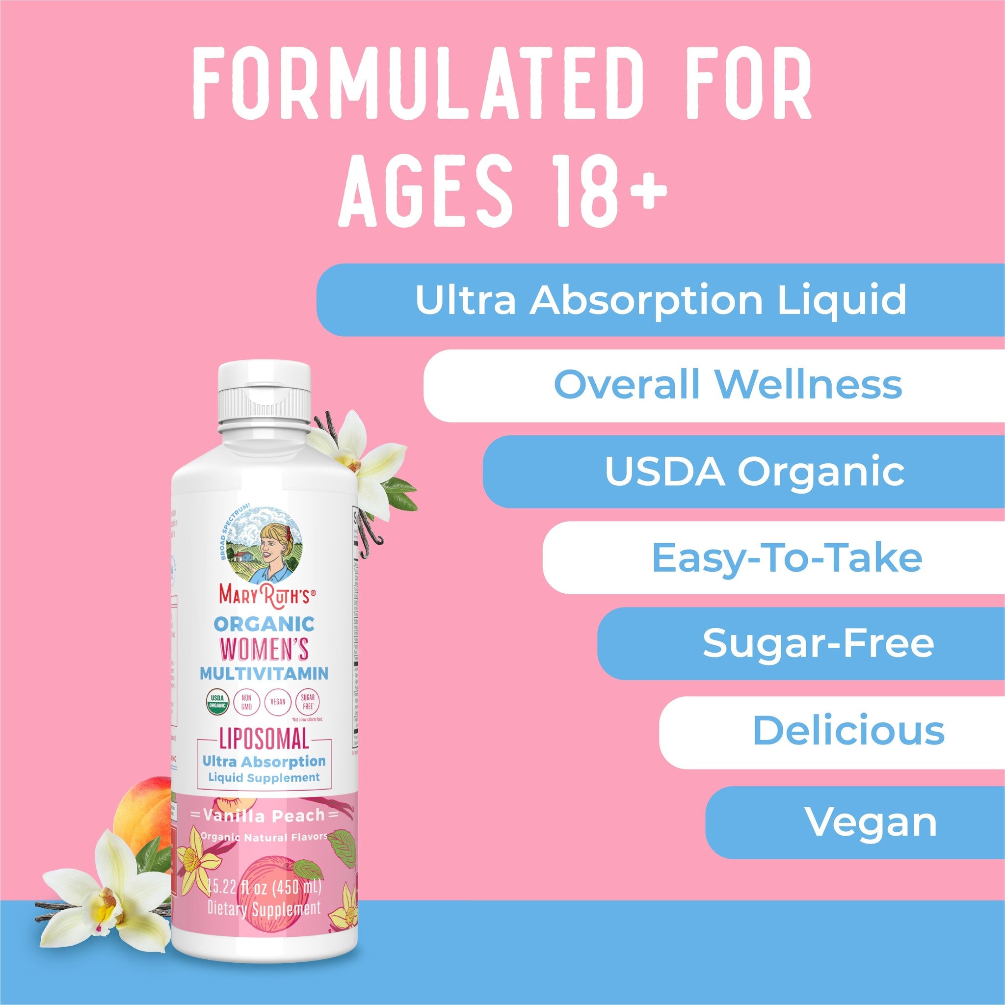 Mary Ruth's Organic Women's Multivitamin with Liposomal Vanilla Peach ...