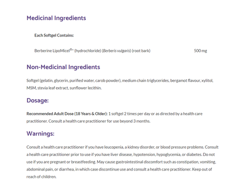 Bioclinic Berberine LipoMicel 500mg 60 Liquid Softgels